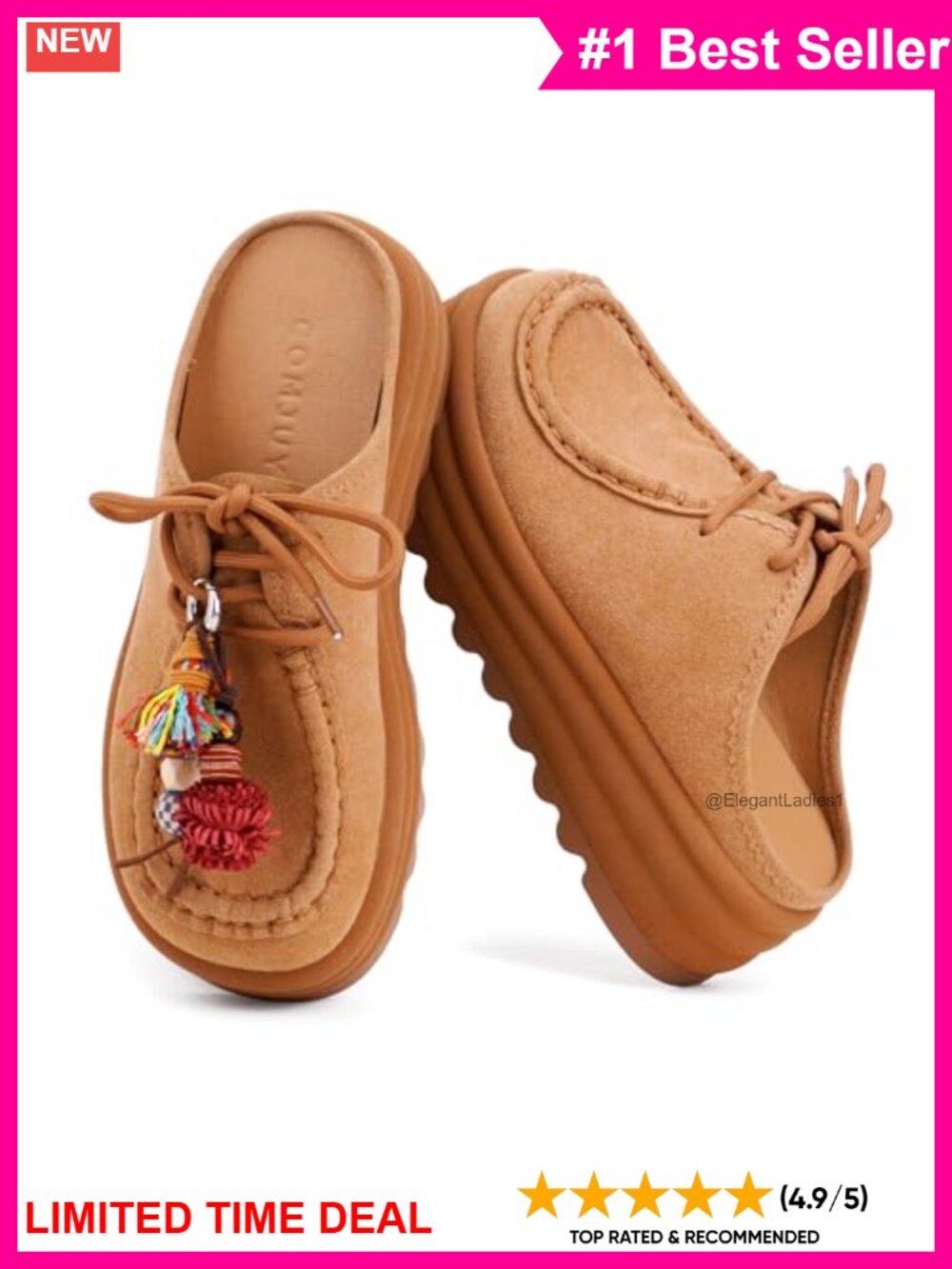 Genuine Suede Platform Mules Clogs Slip On Chunky Sole Arch Support